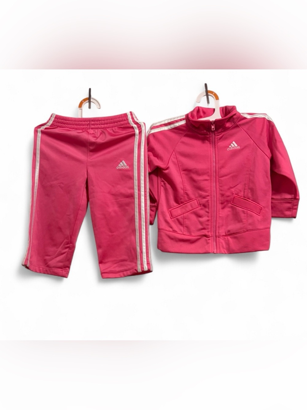 adidas Girls Hot Pink Track Set with White Stripe Accents